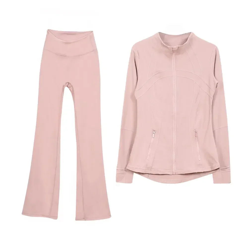 2025 L310 Tenue de yoga pour femme deux pièces pantalons longs évasés costumes