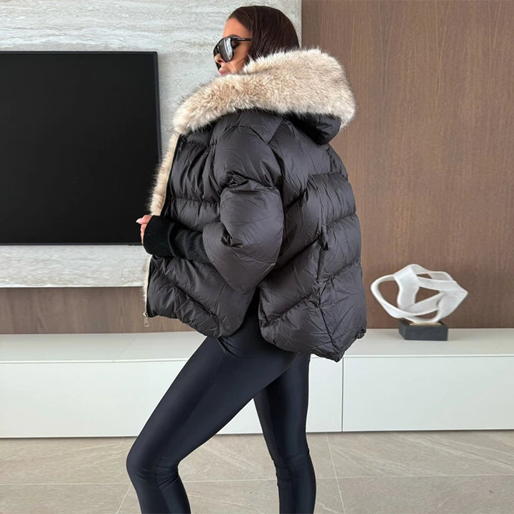 Mode femmes fausse fourrure à capuche vestes d'hiver 2025 chaud Patchwork fermeture éclair manches longues manteaux bouffant femme solide doudoune