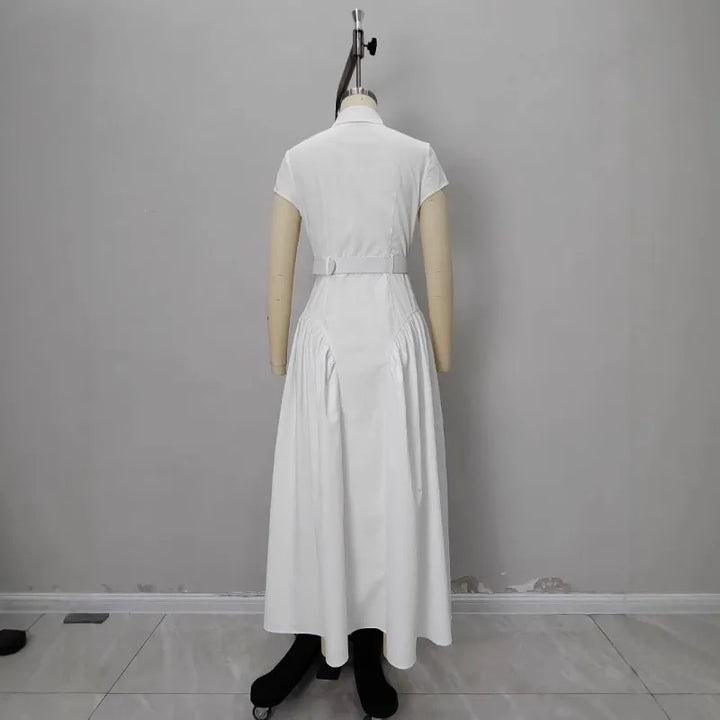 Robe longue à revers style français, simple boutonnage, pour femme, coupe ajustée, idéale pour l'été, vêtement féminin tendance pour le bureau