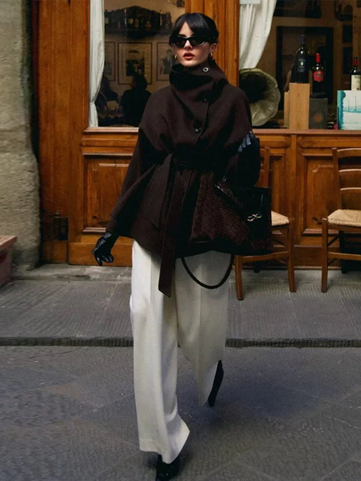 Manteau en laine à col montant pour femmes, couleur unie, manches longues, simple boutonnage, veste à lacets, vêtements d'extérieur quotidiens, nouvelle collection printemps automne 2026