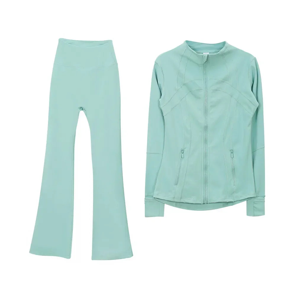 2025 L310 Tenue de yoga pour femme deux pièces pantalons longs évasés costumes