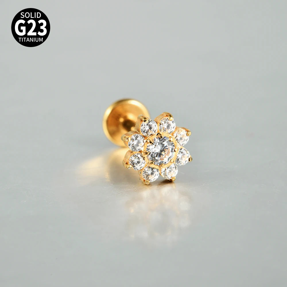 Boucle d'oreille Piercing Fleur en Titane G23 – Brillance Délicate et Confort