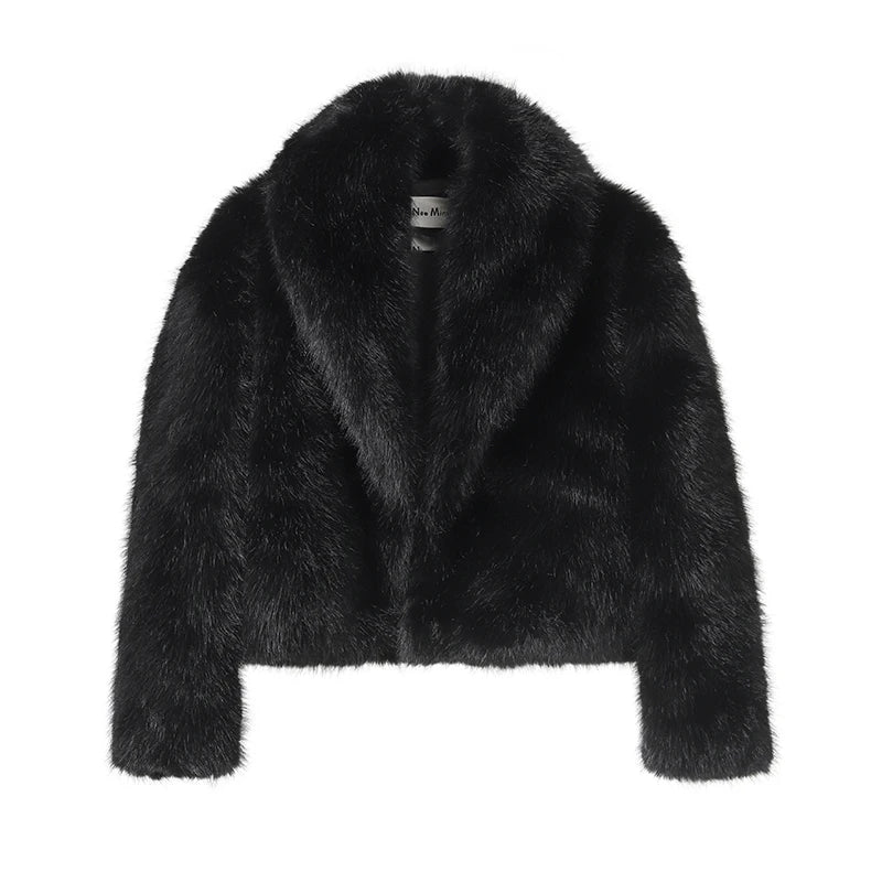 Neo Mint Street Fashion – manteau en fausse fourrure de renard pour femme, veste courte noire, Vintage, Chic, hiver 2024