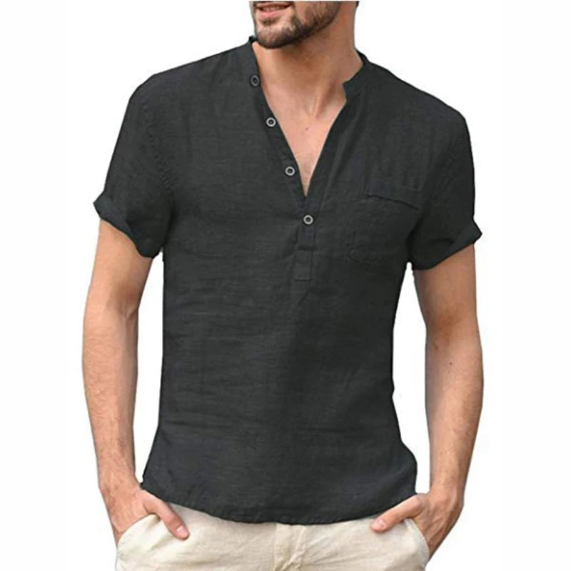 Mode Lumiére™ Chemise Henley Homme en coton et lin