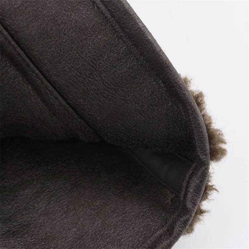 Veste femme automne manteau réversible fourrure et cuir pardessus femme velours côtelé veste en cuir