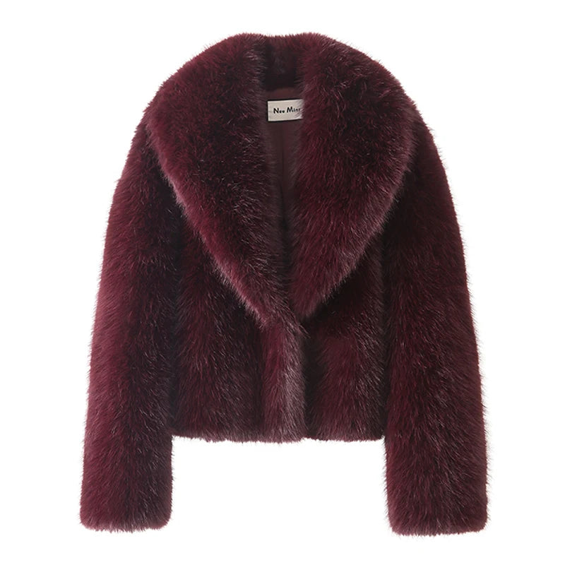 Neo Mint Street Fashion – manteau en fausse fourrure de renard pour femme, veste courte noire, Vintage, Chic, hiver 2024