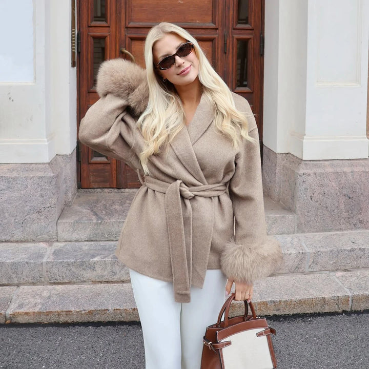 TARUXY fourrure de renard laine manteaux femmes manteau court bureau dame amovible élégant Double face laine pardessus 2025 nouvelle veste Cardigan