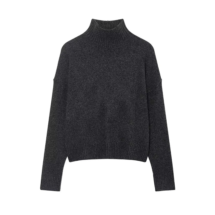 Femmes élégant doux haut tricoté femmes mode à manches longues col montant pull pull 2025 nouveau décontracté lâche tricots hauts