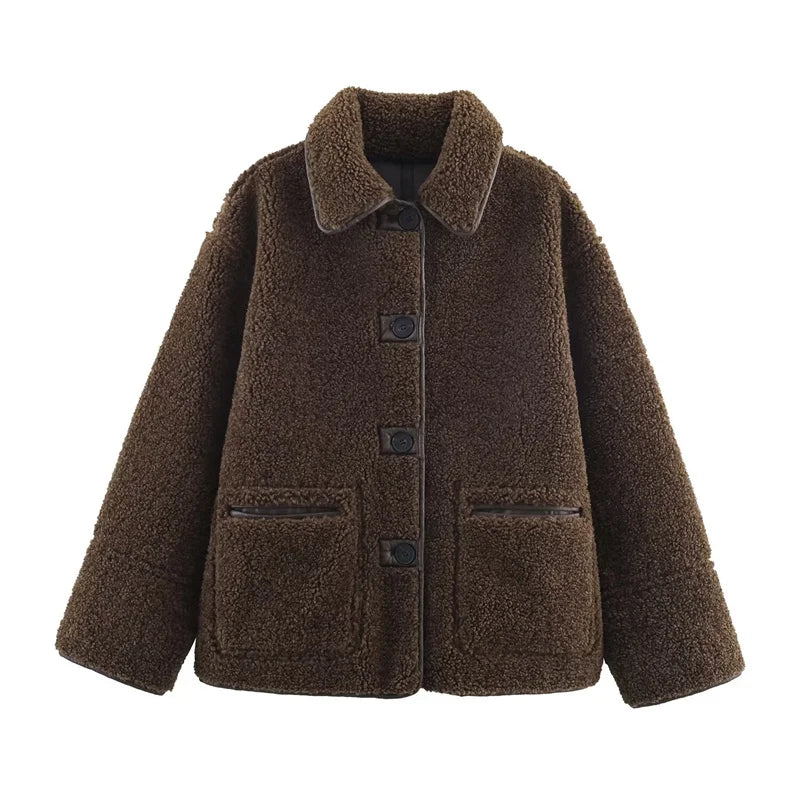 Veste femme automne manteau réversible fourrure et cuir pardessus femme velours côtelé veste en cuir