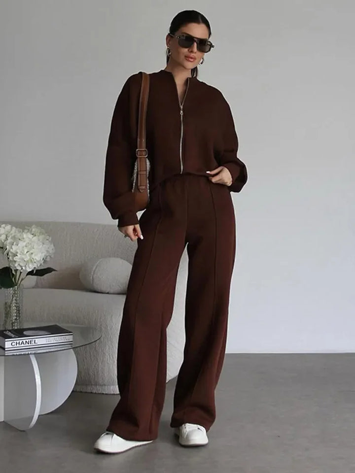 Ensemble sweat-shirt et pantalon pour femmes, décontracté, fermeture éclair, col rond, ample, à lacets, taille élastique, costumes, vêtements d'extérieur solides, printemps-automne