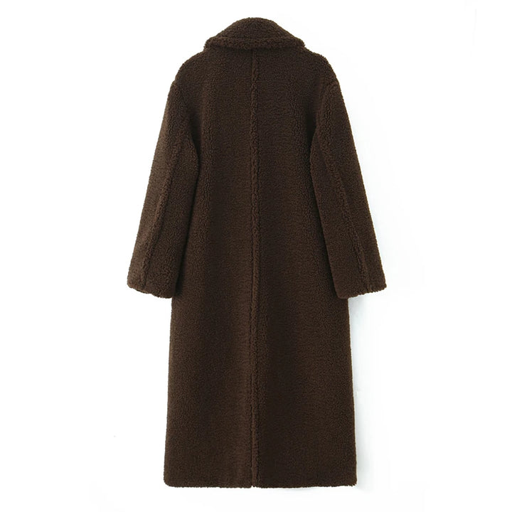 Manteau ours en peluche marron pour femme – Manteau long à revers en peau de mouton, pardessus en fausse fourrure boutonné sur le devant pour la chaleur de l'hiver