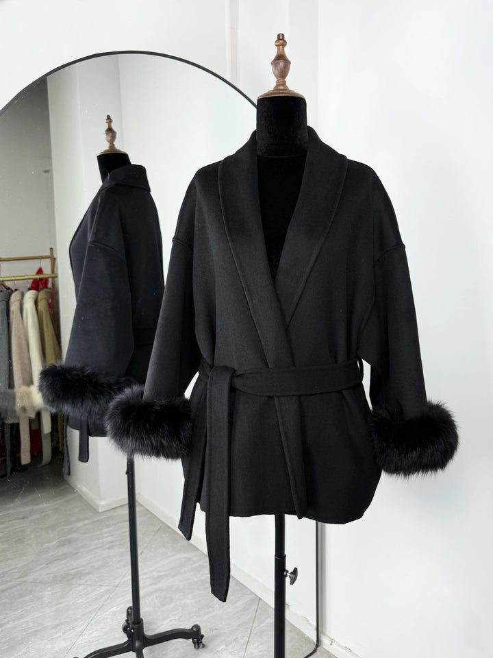 TARUXY fourrure de renard laine manteaux femmes manteau court bureau dame amovible élégant Double face laine pardessus 2025 nouvelle veste Cardigan