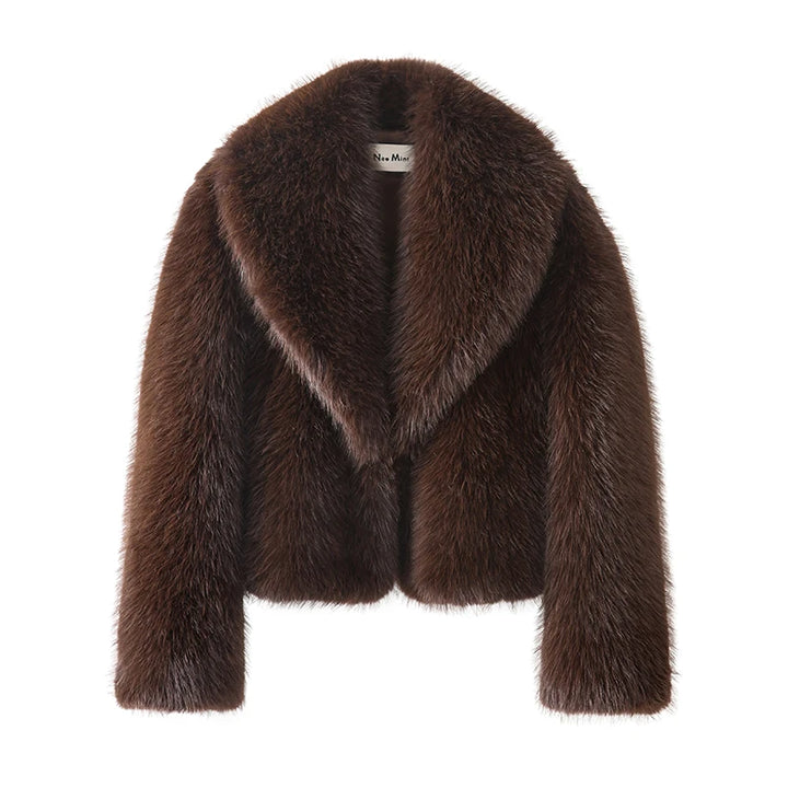 Neo Mint Street Fashion – manteau en fausse fourrure de renard pour femme, veste courte noire, Vintage, Chic, hiver 2024