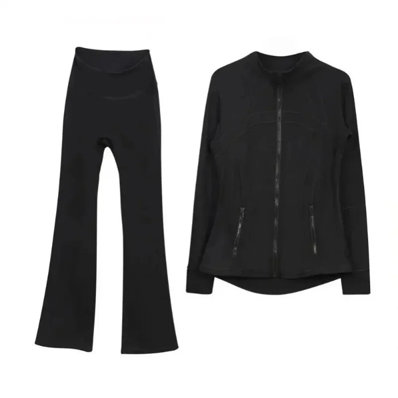 2025 L310 Tenue de yoga pour femme deux pièces pantalons longs évasés costumes