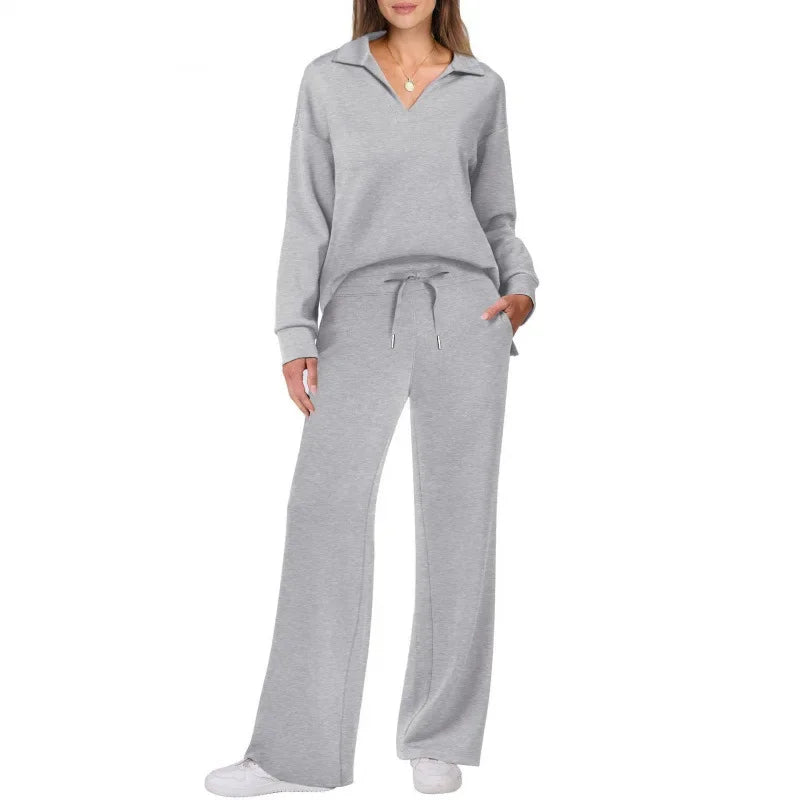 Ensemble pantalon de trajet en Fiber de Polyester pour femmes, décontracté, à la mode, manches longues, cordon de serrage, couleur unie, nouveau Style, printemps automne