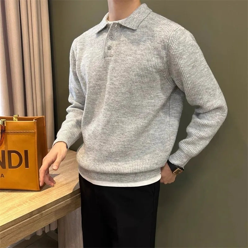 Hommes pull Polo mâle pull pull solide épaissir automne hiver grande taille 3XL 4XL corée japon mode vêtements hommes tricots