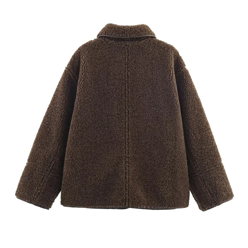 Veste femme automne manteau réversible fourrure et cuir pardessus femme velours côtelé veste en cuir