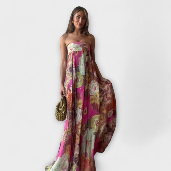 Mode Lumiére™ Robe Maxi Plissée Sans Manches Rétro
