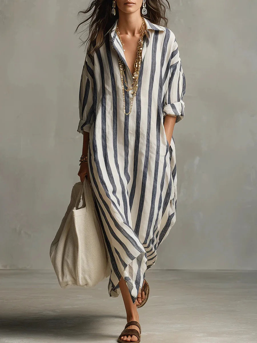 Amaris | Robe Chemise Longue Rayée Lin & Coton