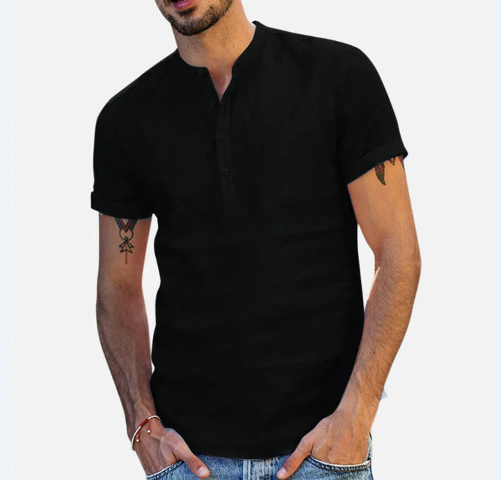 Mode Lumiére™ Chemise Henley Homme en coton et lin