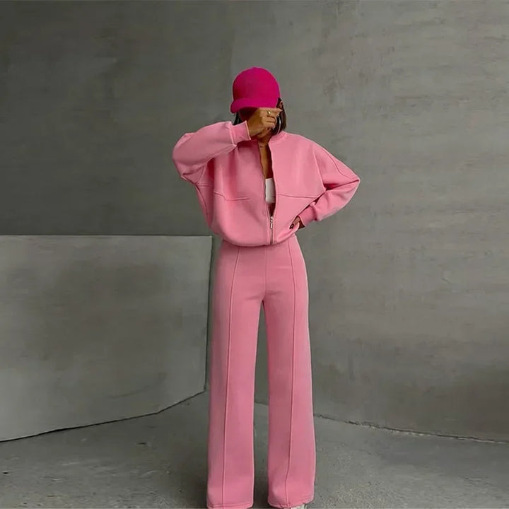 Ensemble sweat-shirt et pantalon pour femmes, décontracté, fermeture éclair, col rond, ample, à lacets, taille élastique, costumes, vêtements d'extérieur solides, printemps-automne