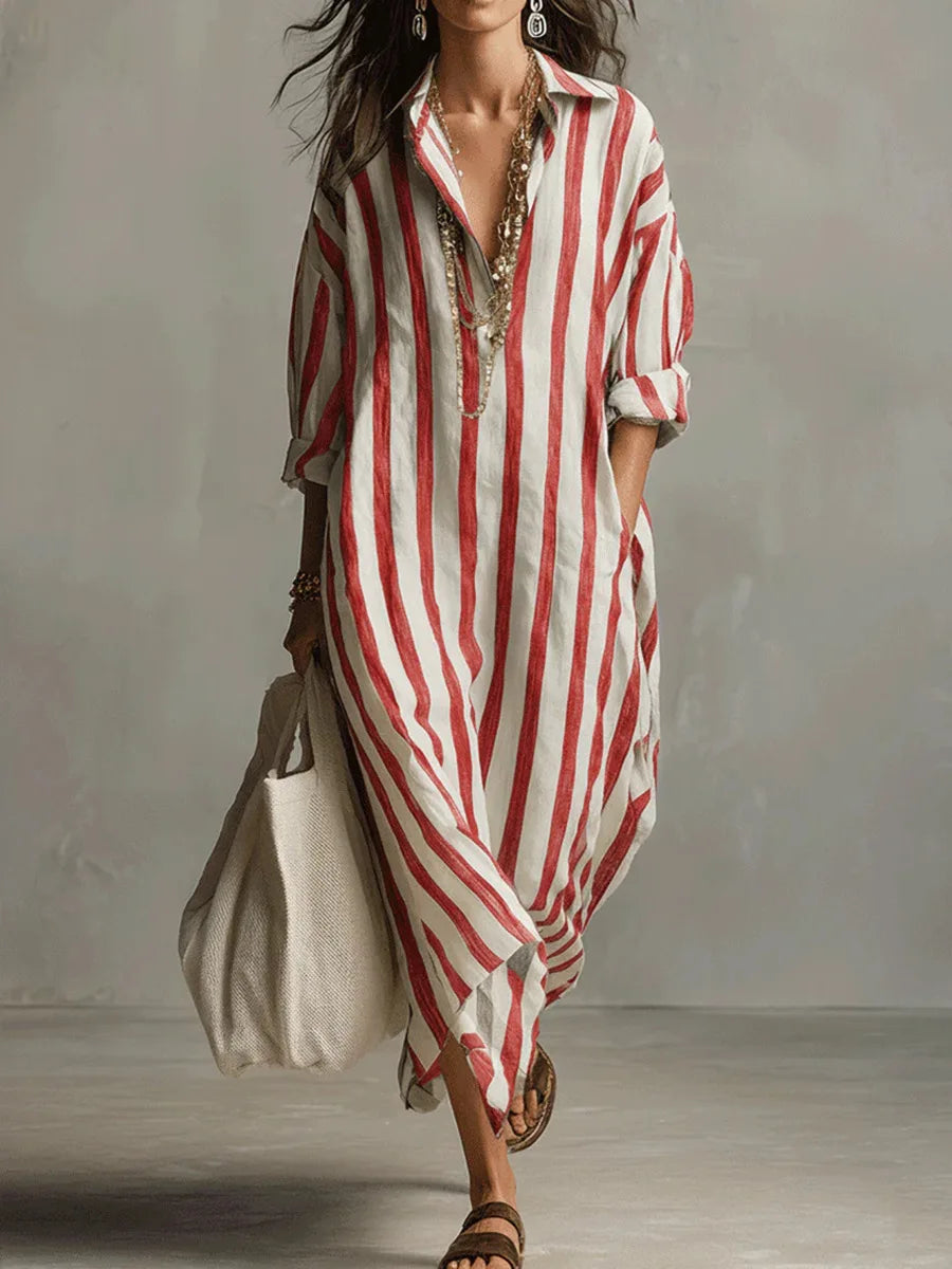 Amaris | Robe Chemise Longue Rayée Lin & Coton