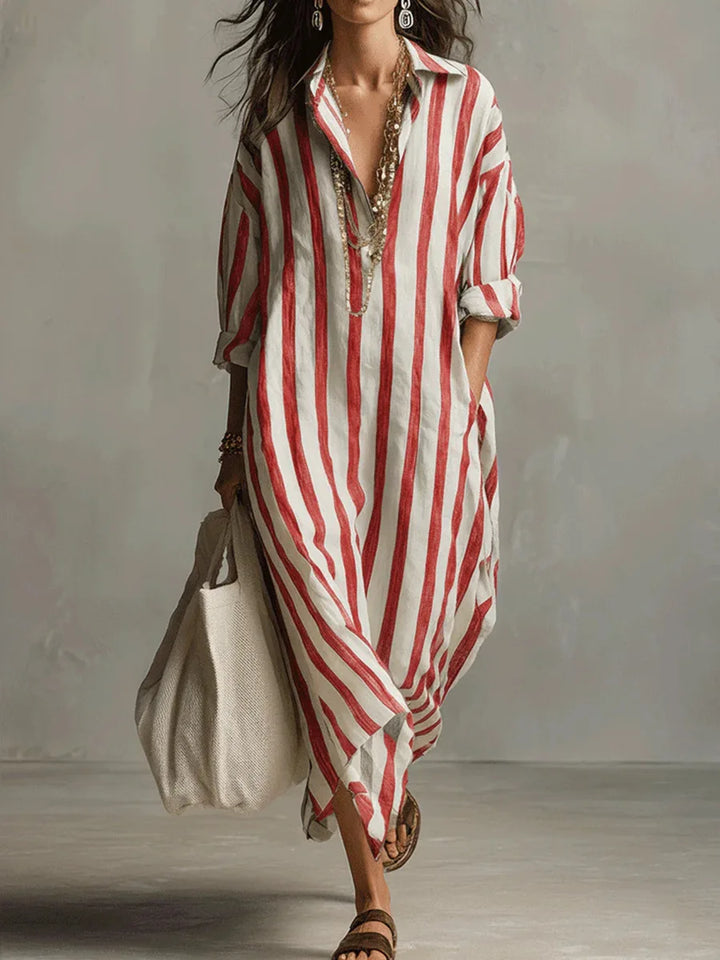 Amaris | Robe Chemise Longue Rayée Lin & Coton