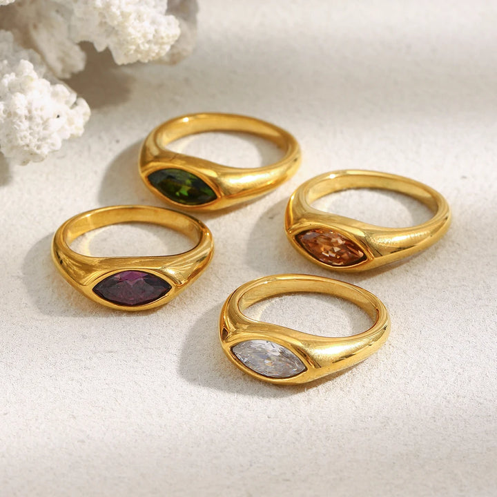 Bague Dorée Pierre Ovale – Élégance Colorée et Moderne Femme