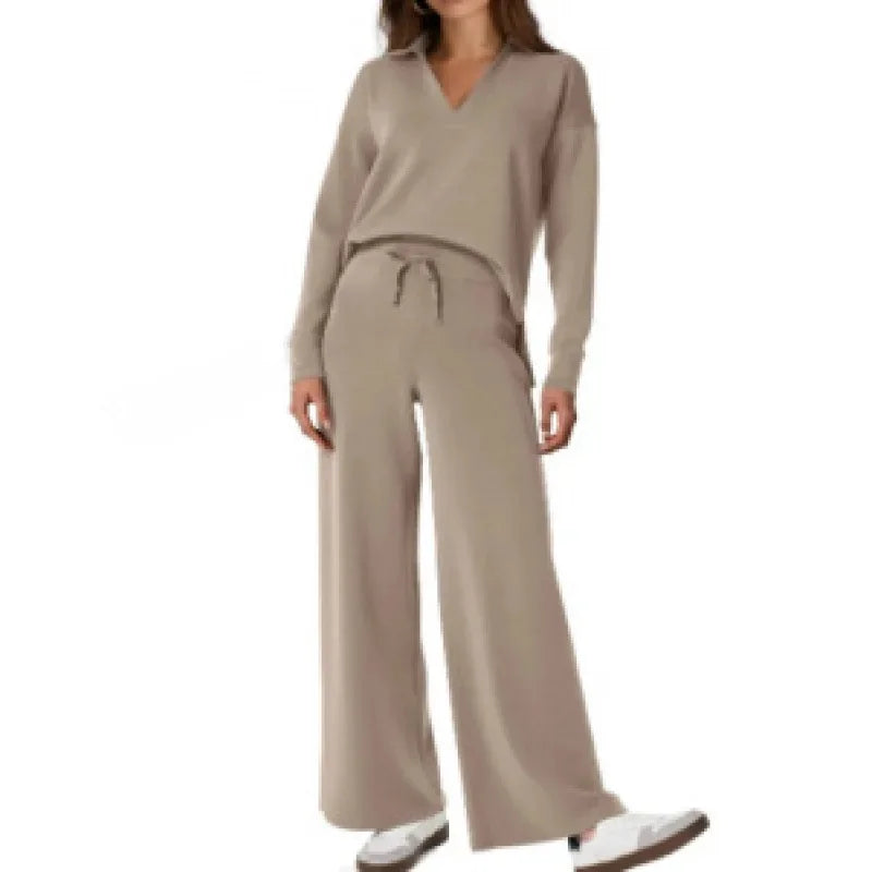 Ensemble pantalon de trajet en Fiber de Polyester pour femmes, décontracté, à la mode, manches longues, cordon de serrage, couleur unie, nouveau Style, printemps automne