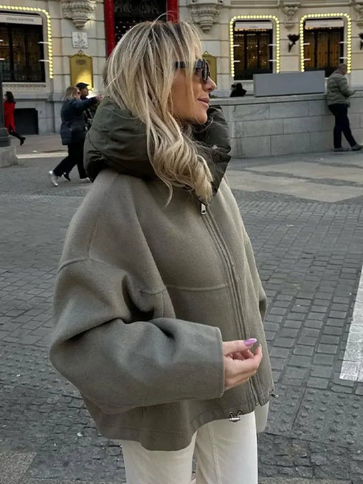 Veste à Capuche à Manches sulfpour Femme, Patchwork, Fermeture Éclair, Chaud, Décontracté, Chic, Rue, Automne, Hiver, 2024
