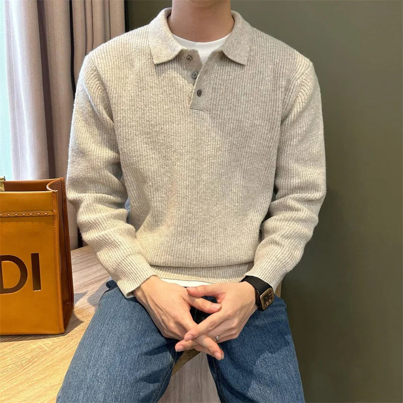 Hommes pull Polo mâle pull pull solide épaissir automne hiver grande taille 3XL 4XL corée japon mode vêtements hommes tricots