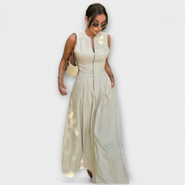 Robe courte sans manches avec plis et coupe ajustée midi