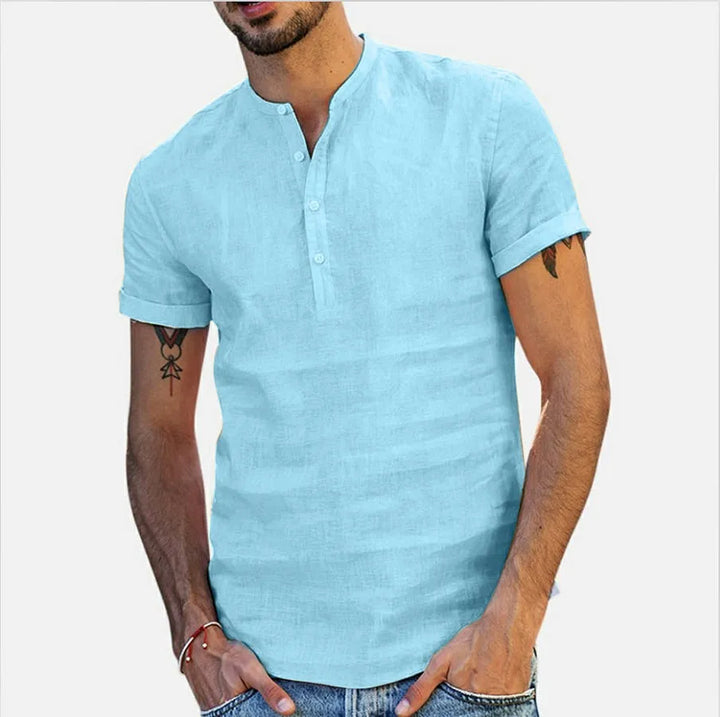 Mode Lumiére™ Chemise Henley Homme en coton et lin