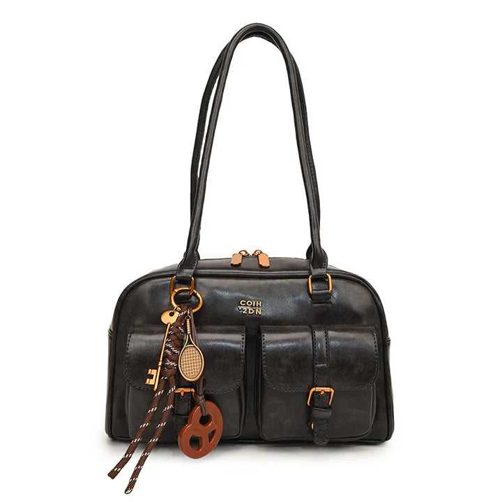 Sac à main multi-poches marron café pour femmes, sac à bandoulière élégant et polyvalent avec lettres pour les voyages, le travail, les dates de shopping