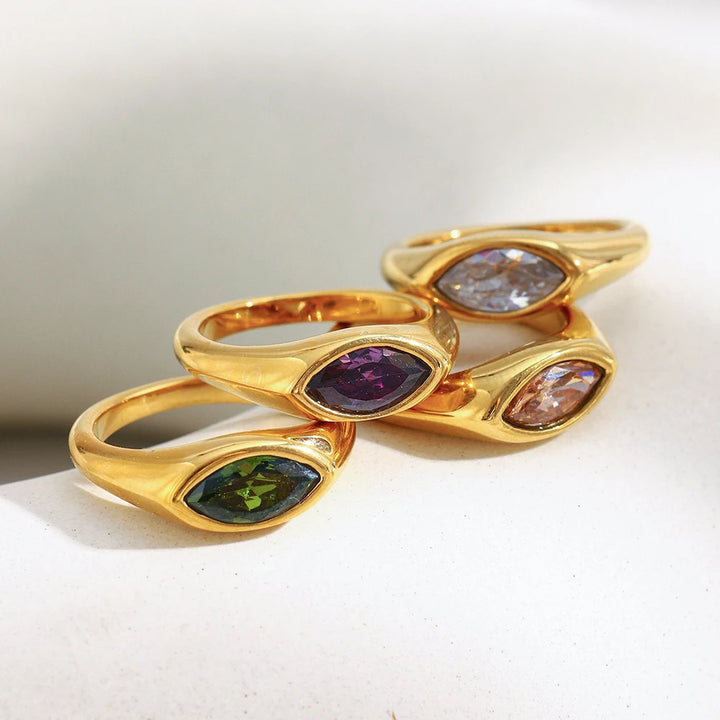Bague Dorée Pierre Ovale – Élégance Colorée et Moderne Femme