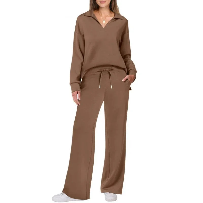 Ensemble pantalon de trajet en Fiber de Polyester pour femmes, décontracté, à la mode, manches longues, cordon de serrage, couleur unie, nouveau Style, printemps automne