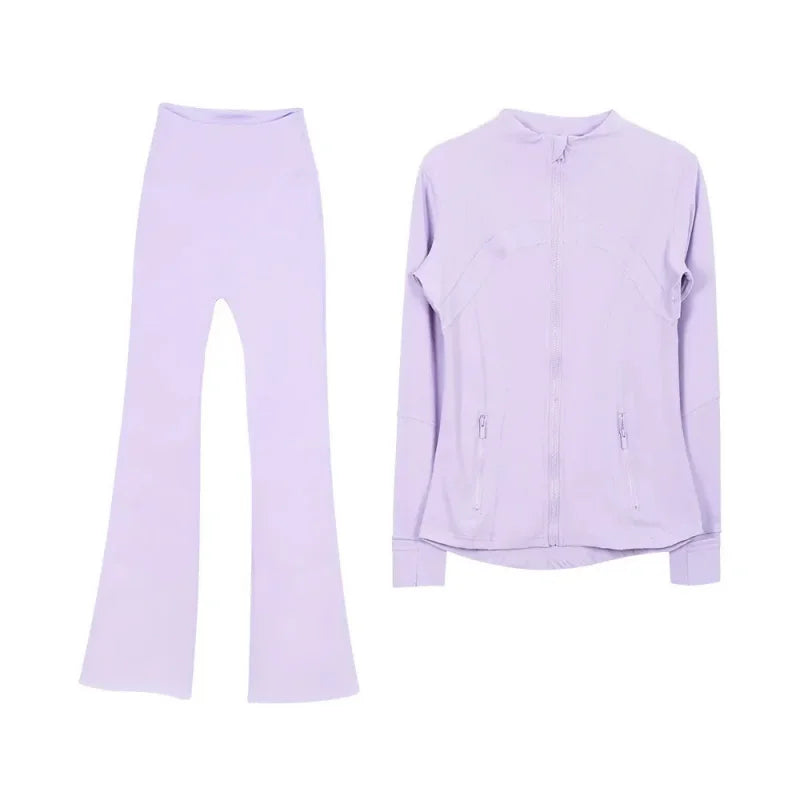 2025 L310 Tenue de yoga pour femme deux pièces pantalons longs évasés costumes