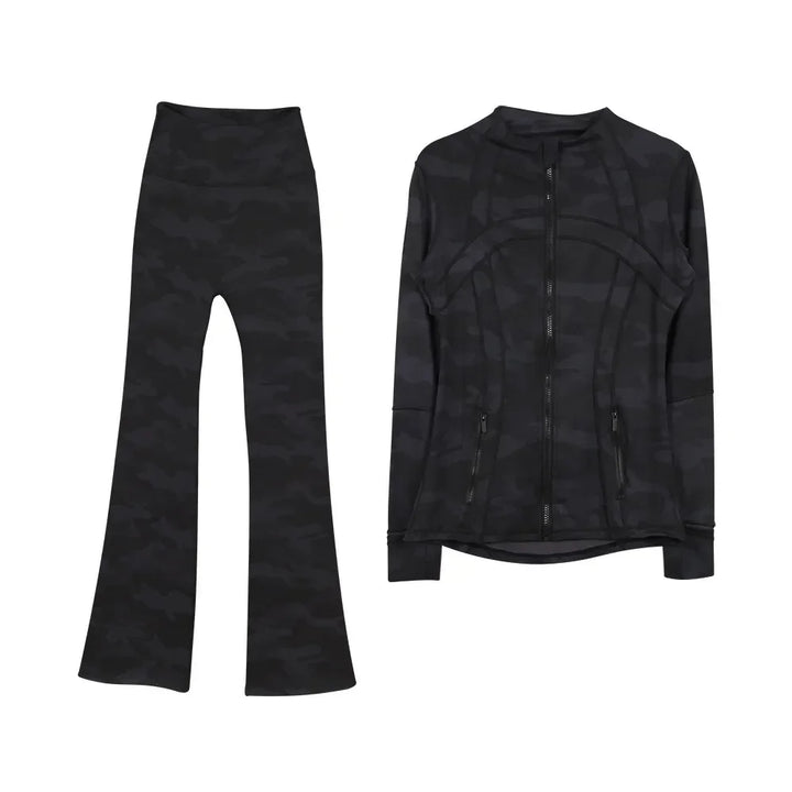2025 L310 Tenue de yoga pour femme deux pièces pantalons longs évasés costumes