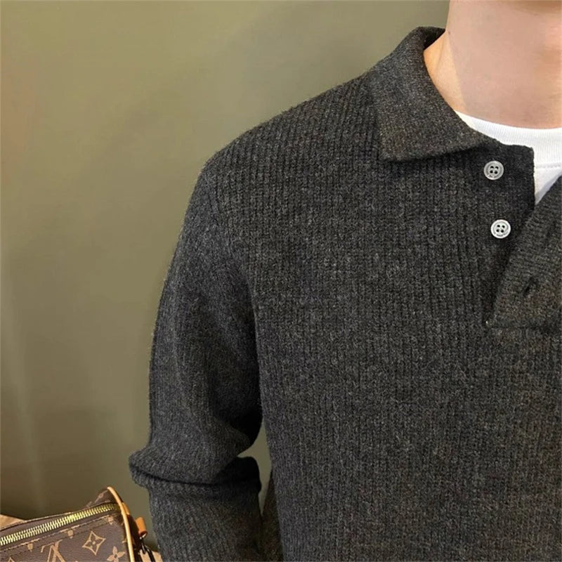 Hommes pull Polo mâle pull pull solide épaissir automne hiver grande taille 3XL 4XL corée japon mode vêtements hommes tricots