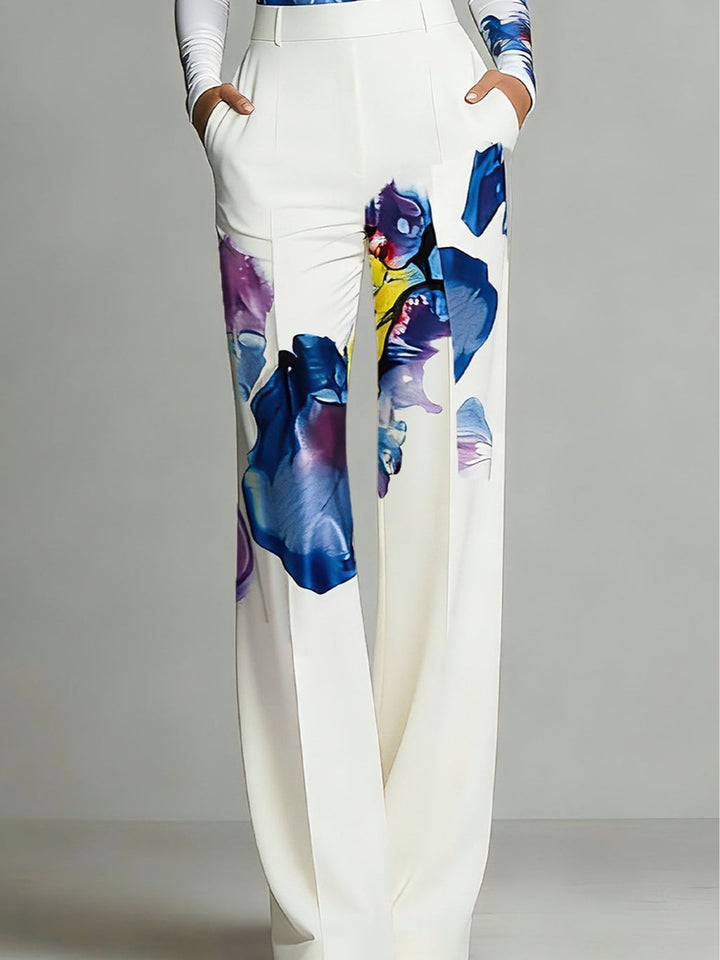 Ensemble Haut et Pantalon à Col Rond en Blocs de Couleur Sienna