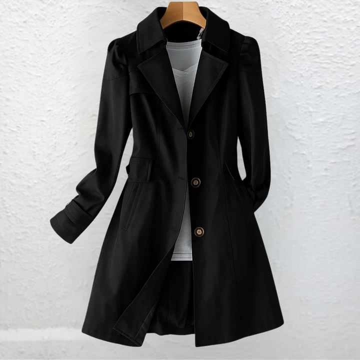 Olivia | Veste Trench Cintrée Col Tailleur & Boutons Chocolat