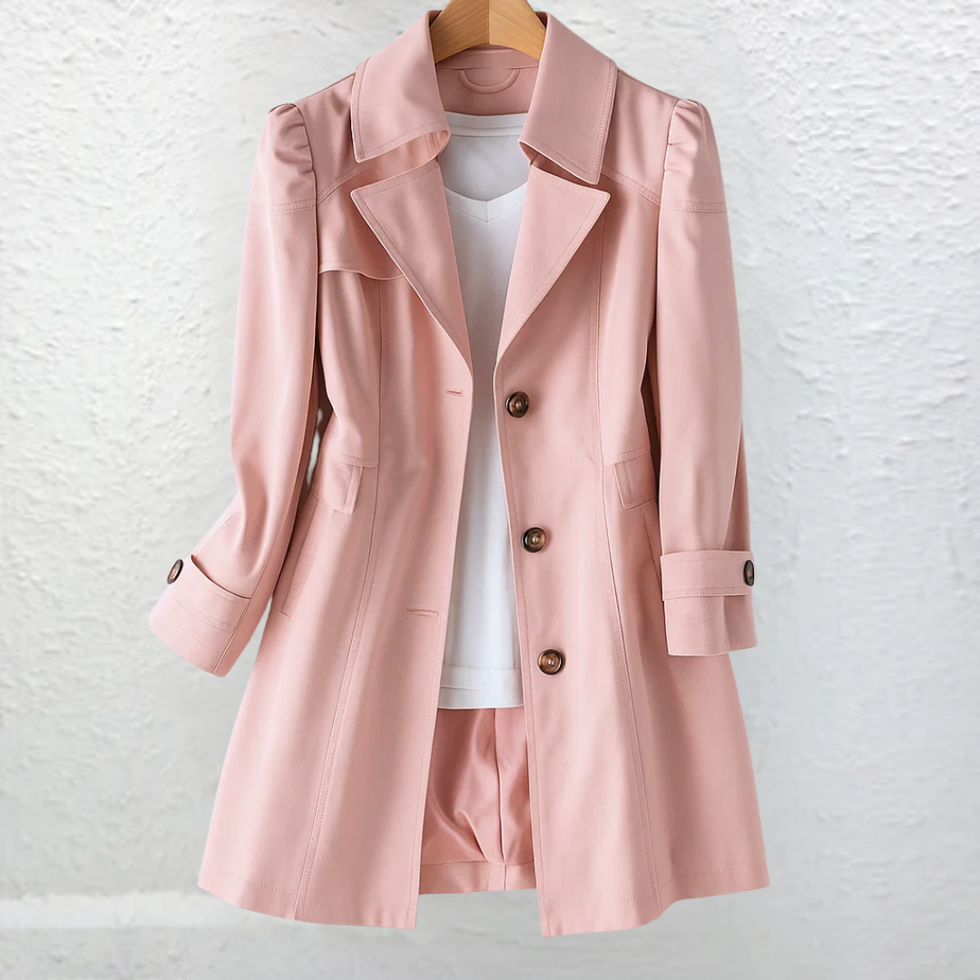 Olivia | Veste Trench Cintrée Col Tailleur & Boutons Chocolat