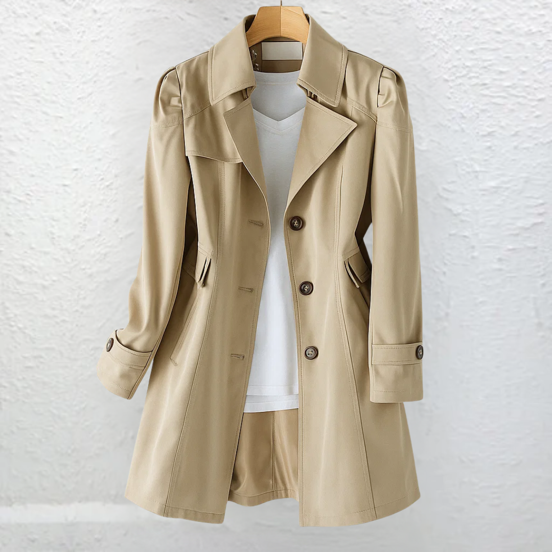Olivia | Veste Trench Cintrée Col Tailleur & Boutons Chocolat