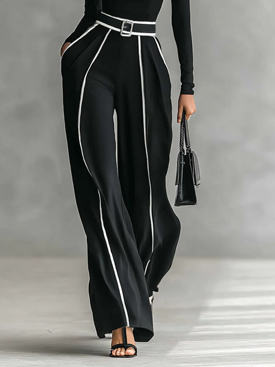 Solana - Ensemble à manches longues avec col roulé et pantalon large avec ceinture