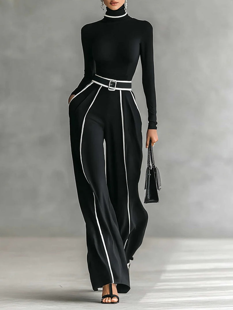 Solana - Ensemble à manches longues avec col roulé et pantalon large avec ceinture