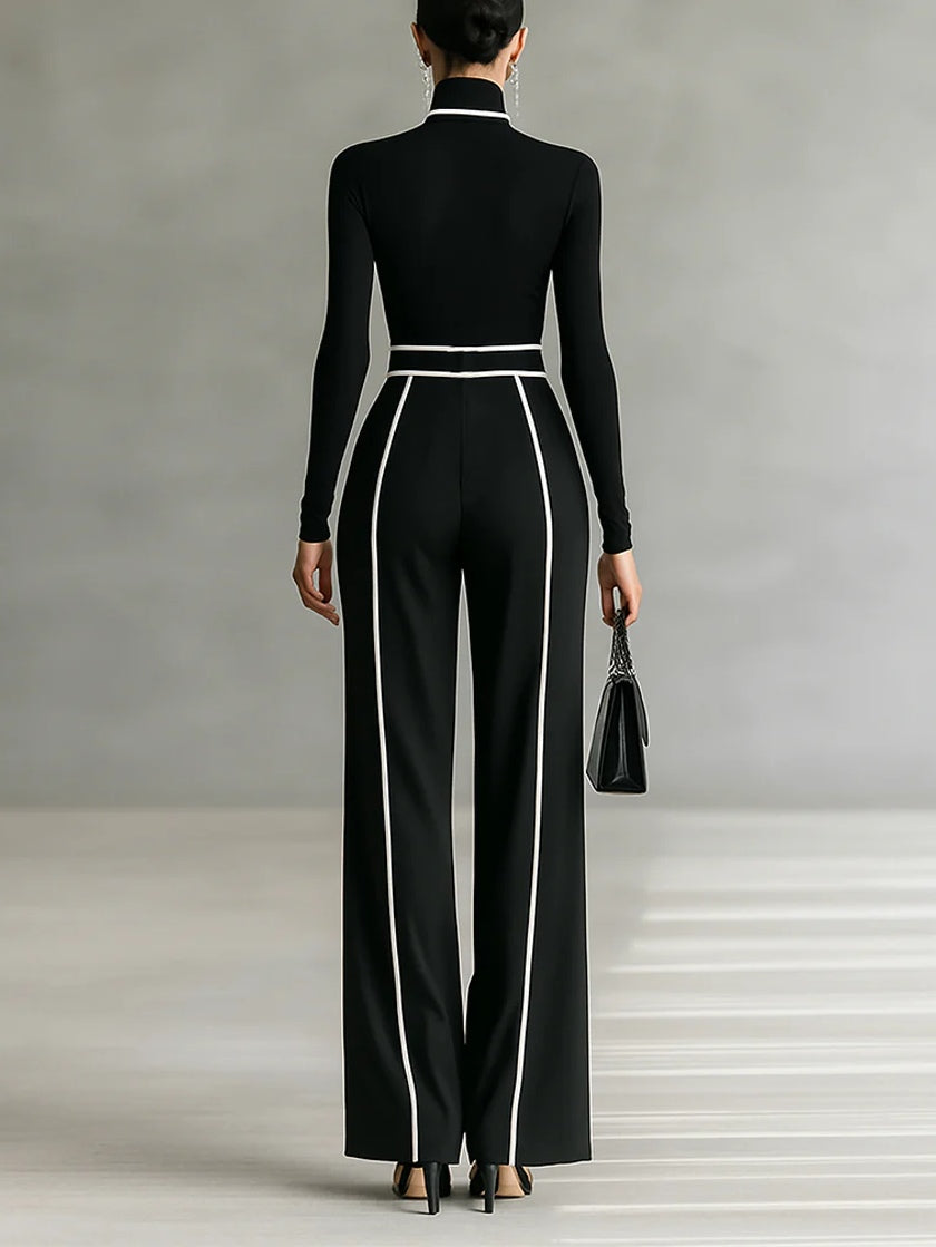 Solana - Ensemble à manches longues avec col roulé et pantalon large avec ceinture