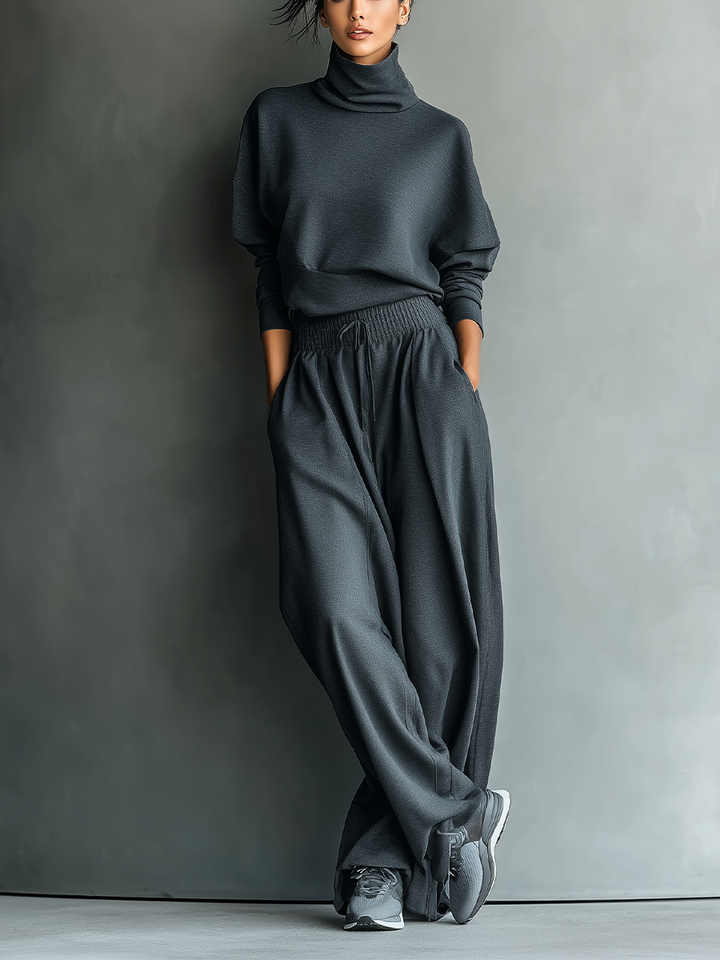 Emma | Ensemble en Tricot Col Montant Pantalon Large
