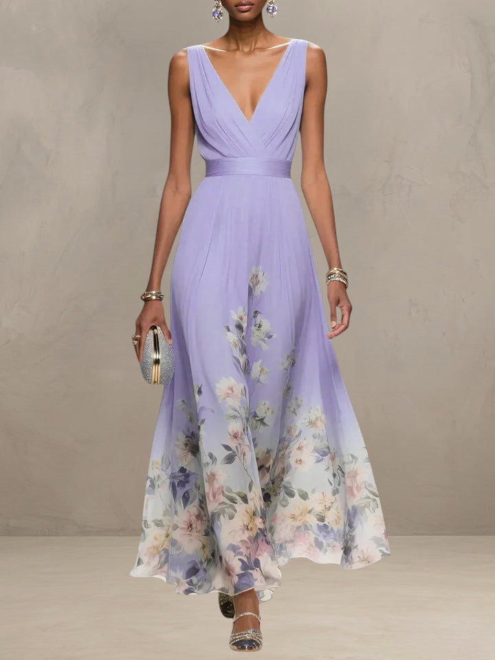 ROSA | ROBE MAXI EN CHIFFON FLORAL À COL V