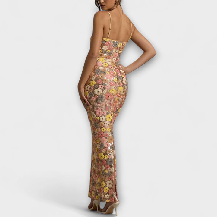 Oakley - Robe Maxi avec Fleurs et Paillettes dans le Style des Années 80