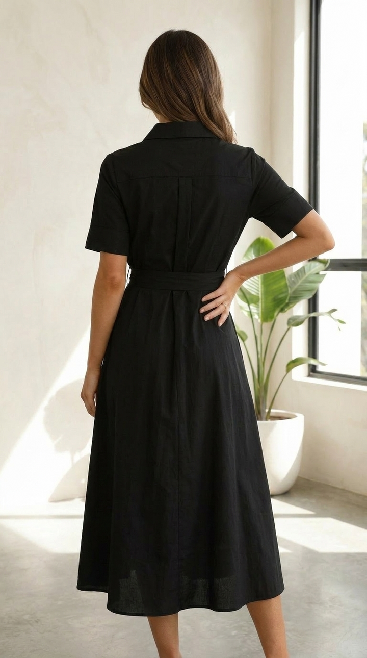 Mode Lumière™- Robe Chemise Élégante à Taille Nouée